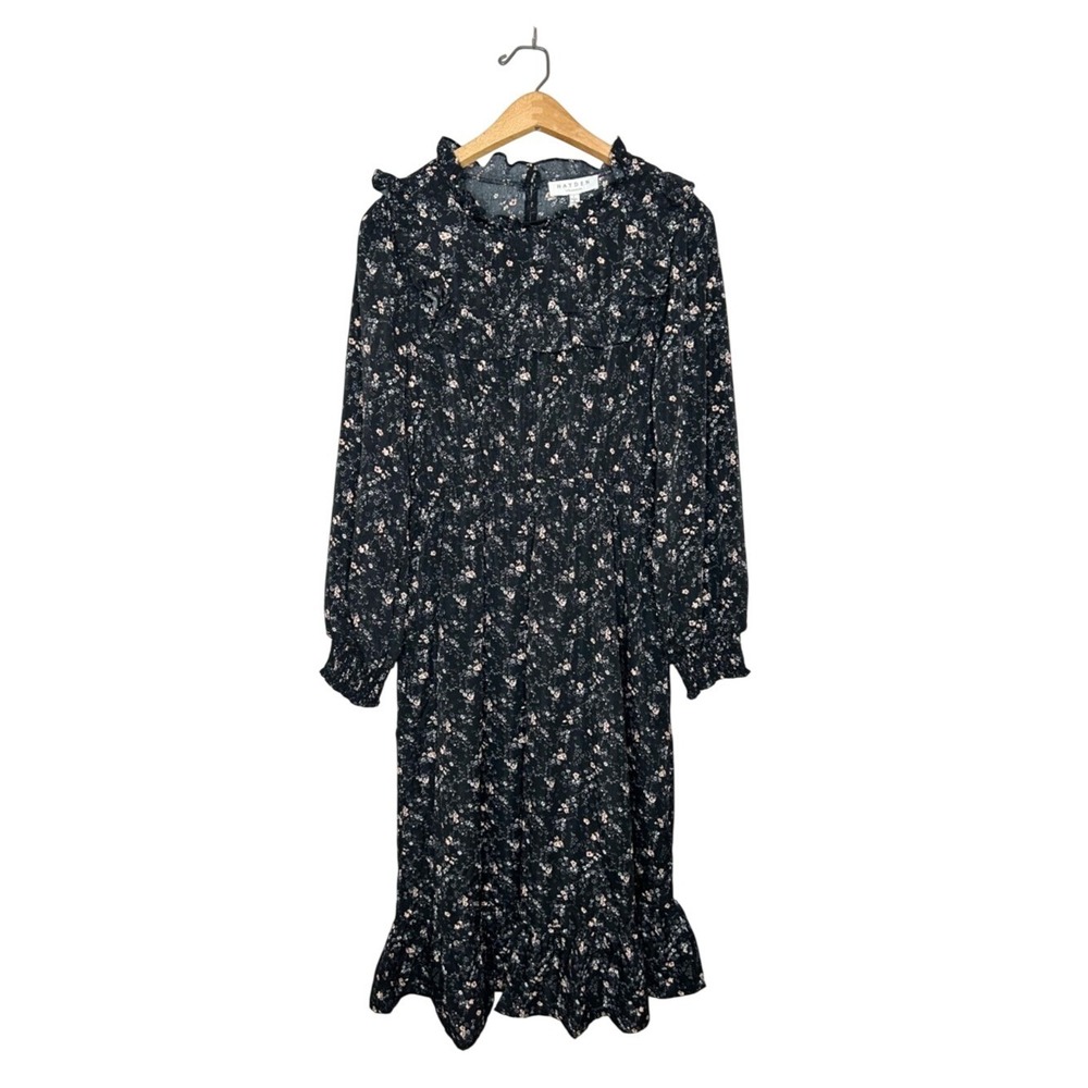 NWT Hayden Long Sleeve Floral Print Ruffle Tiered Midi Dress Large L